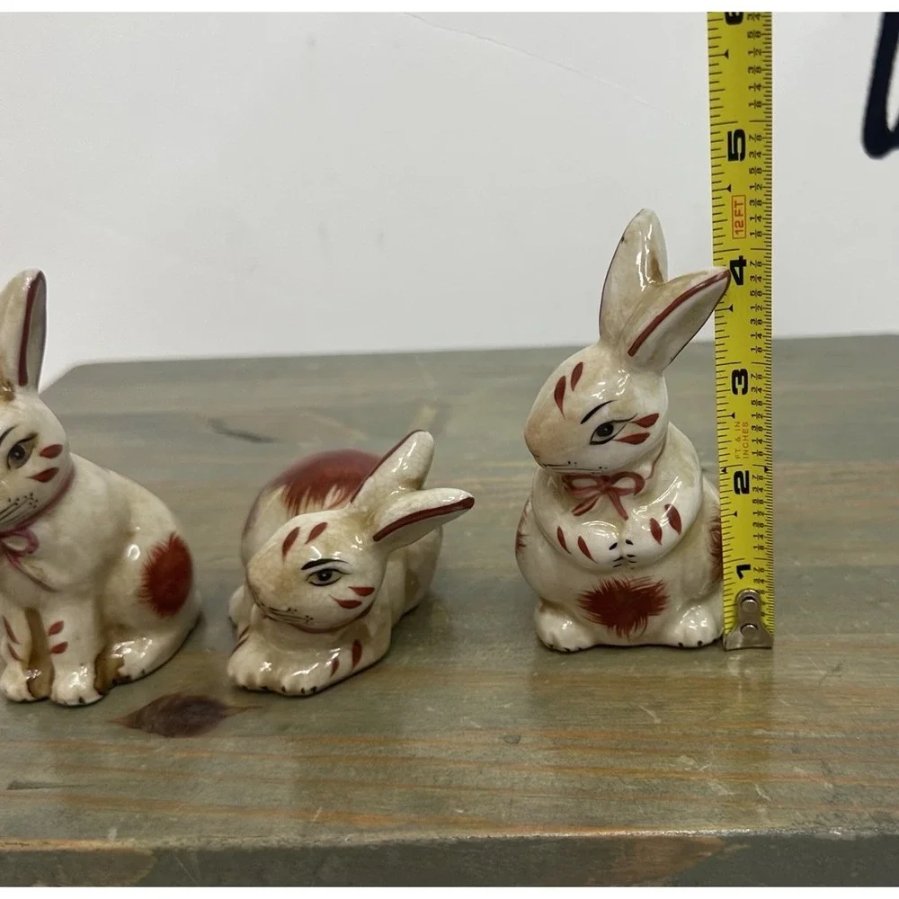 Lot Of 3 Staffordshire Style Bunny Rabbit Small Porcelain Figurine 3-4